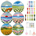 BEUNITONE 6 Set Flower Sea Starter Embroidery Kit with Pre-stamped Pattern Needlepoint Craft Kits with Embroidery Hoops Complete DIY Handmade Cross Stitch Set for Home Decor and Festival Gifts 20x20cm - style: Sea of Flowers