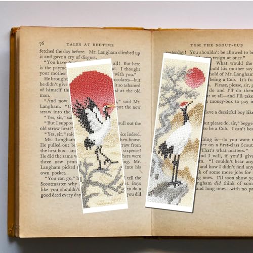 FREEBLOSS 6 Set Cross Stitch Bookmark Kit 11 CT Complete Stamped Cross Stitch Kit DIY Embroidery Bookmark Kits for Adult Beginners with Instructions, Crane Pattern, 6 x 20 cm/8" x 2.4" - style: Crane