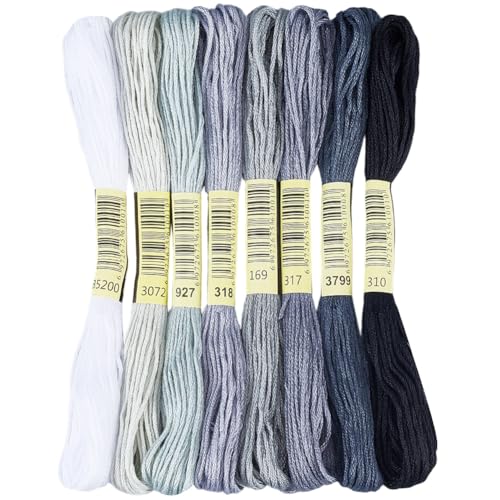 1 Box 65.6 Yards 8 Skeins 6 Strands Gray Embroidery Cotton Floss Cross Stitch Thread Assorted Friendship Bracelet Variegated Yarn Gradient String Bulk for Hand Sewing Making Crochet Weaving - color: Gray Cotton Thread, size: 65.6 Yards
