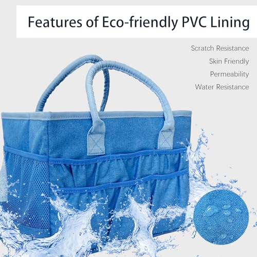 Cupohus Craft Organizer Tote Bag – Craft Caddy with 2 Mesh Side Pockets & Front Elastic Pockets, Foldable Large Capacity Supply Storage Bag for Sewing, Knitting, Painting, and Travel (Blue) - color: Blue