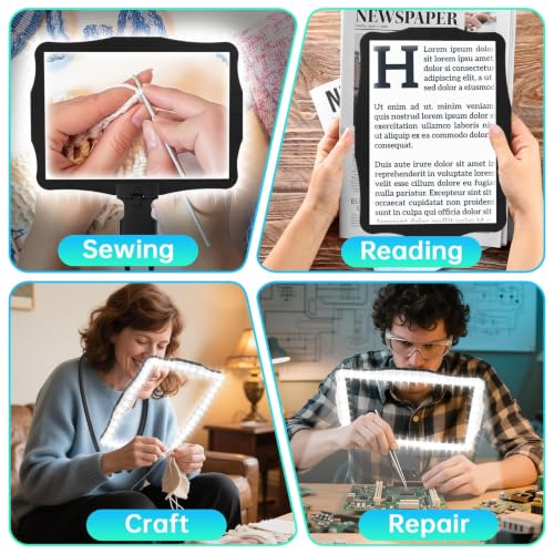 Large 10X Magnifying Glass with Light, Hands Free Magnifying Glass for Reading, Full Book Page Magnifier with 50 LED Lights, Flexible Gooseneck Magnifiers for Seniors Low Vision, Black 10.6 x 7.8in