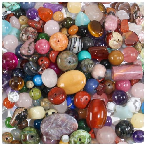 Assorted Natural Stone Beads for Jewelry Making - Mixed Bulk Semi Precious Gemstone Crystal Beads for Crafts Bracelets Earrings Necklace (0.25 Pounds)