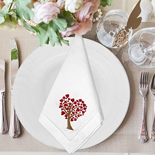 Valentine Napkins, Embroidered Table Napkin, Heart Tree Cloth Napkins Set 4 - color: Heart Tree