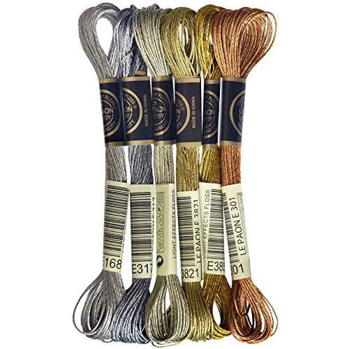 LE PAON Embroidery Floss Metallic Thread (Gold and Silver Series) - color: Gold Silver Series, size: 6 skiens