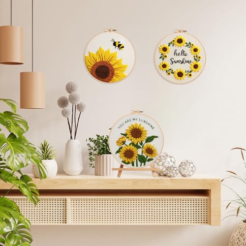 Nuberlic 3 Pack Embroidery Kit for Beginners with Sunflower Pattern - color: Sunflower