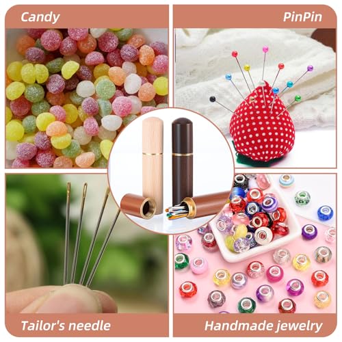 Sibba 3 PCS Wooden Sewing Needles Storage Case Portable Needle Holder Versatile Sewing Storage Case Needle Tube Keeper Container for Embroidery Knitting Crafts Toothpick Bead Organizer Beech Rosewood