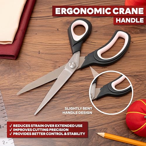 XFasten Sewing Scissors for Fabric Cutting Pink 9.5 Inch Professional Fabric Scissors Sewing | Heavy duty and Large - color: Pink