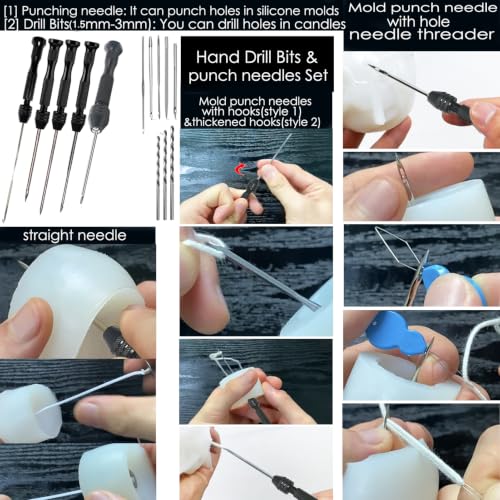 Nimozekd 19 PCS Candle Making Kit for Candle Drilling&Mold Punching Needle Punch Wicking Needle Tools Candlewick Inserting Tool Candle Mold Punch Set with Hook Eye for Inserting Mold Wicks - color: 19PCS