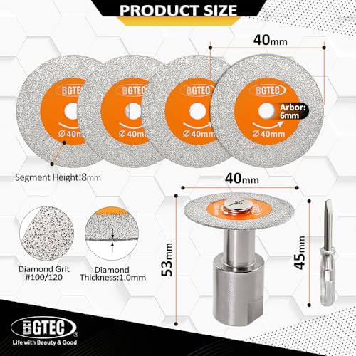 BGTEC Diamond Mini Glass Cutting Saw Blade 5PCS 1 9/16" Tile Cutter - size: 40MM*5