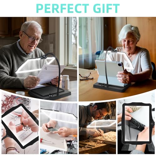 Magnifying Glass with Light and Stand 50 Ultra-Bright LEDs Large Magnifying Lamp with Light Magnifying Glass on Stand Hand-Free with 360° Flexible Gooseneck for Close Work Reading Repair Crafts - color: Black
