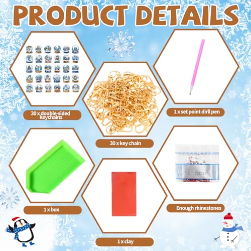 WILLBOND 30 Pcs Blue Winter Diamond Art Keychain Kits for Adults - color: Blue Crystal Ball