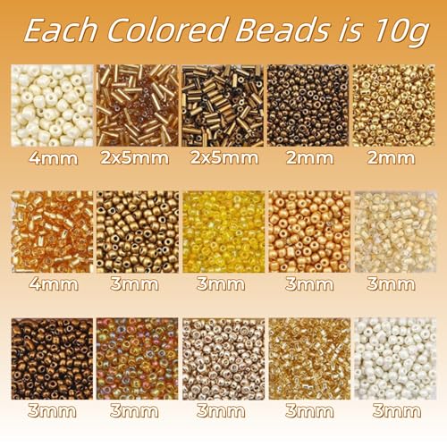 15 Color Glass Seed Tube Bugle Beads Bracelet Jewelry Making Kit,Gold - color: Gold