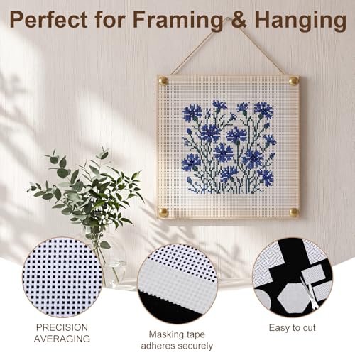 Moukeren 7 Pcs 10 x 12 Inches Needlepoint Canvas Starter Kit Include 13 Mesh Blank White Canvas and 1 Rolls Tape Pure Cotton Needlepoint Mesh for Embroidery DIY Knit Crochet Projects Make Dividers - size: 10 x 12 Inches