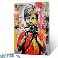 Banksy DIY Oil Painting Paint by Numbers Kits 16 x 20in A Boy Hold a Camera Street Pop Art Canvas Oil Painting Best Gift for Kids Students Adults Beginner with Brushes and Acrylic Pigment (DIY Frame) - color: Banksy-02, size: 16''Wx20''H(DIY Frame)