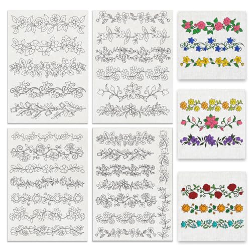BENECREAT 4 Style 27Pcs Flower Border Water Soluble Hand Sewing Stabilizers, Long Rattan Flowers Tear Away Water Soluble Embroidery Patterns for Carves, Shirts, Coats, Bags, Towels - color: Flower Border