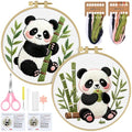 ERKOON Embroidery Kit for Beginners, 2 Set Flower Cross Stitch Set Include Embroidery Cloth Hoops Threads for Craft Lover Hand Stitch with Embroidery Skill Techniques (Panda) - color: Panda