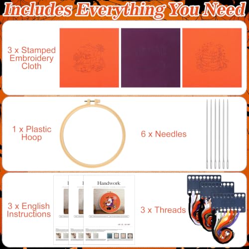 Mindsoft 3 Set Needlepoint Kit for Beginners with Hoop,Halloween Booklover - style: Halloween Booklover