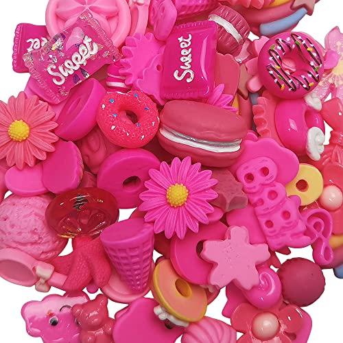 Chenkou Craft 50pcs Lots Mix Assorted Fuschia Craft DIY Flatbacks Resin Flat Back Buttons Scrapbooking (Fuschia) - color: Fuschia