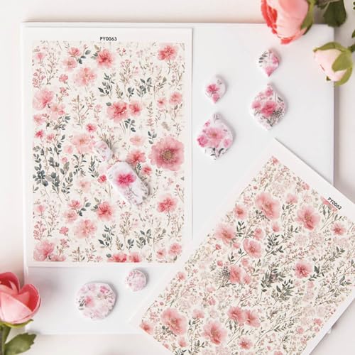 KABAKE Polymer Clay Transfer Paper 4 PCS Colorful Flowers Water Soluble Transfer Sheet for Earrings Jewelry Making - color: Retro Flower