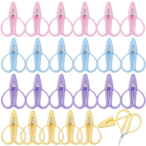 Mixweer 24 Pcs Mini Scissors for Travel Sewing Embroidery, 4 Colors - color: Light Pink Blue Purple, Lemon Yellow