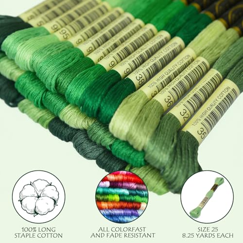 Premium Rainbow Color Embroidery Floss - Cross Stitch Threads - Friendship Bracelets Floss - Crafts Floss - 14 Skeins Per Pack Embroidery Floss, Pistachio Green Gradient - color: Pistachio Green Gradient