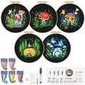 ERKOON 5 Sets Embroidery Kit for Beginners Adult Mushroom Cross Stitch - color: Black-Mushrooms