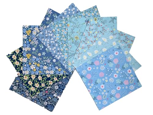 50pcs 12 x 12 inches Cotton Fabric Bundle-Blue - color: Blue, size: 12” x 12”