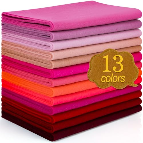 XSEINO 13 Rolls 8"x35" 1.4mm Thick Soft Felt Fabric Sheet 13 Assorted Red Series Colors Felt Pack for DIY Craft Sewing Squares Nonwoven Patchwork - color: Red Hues