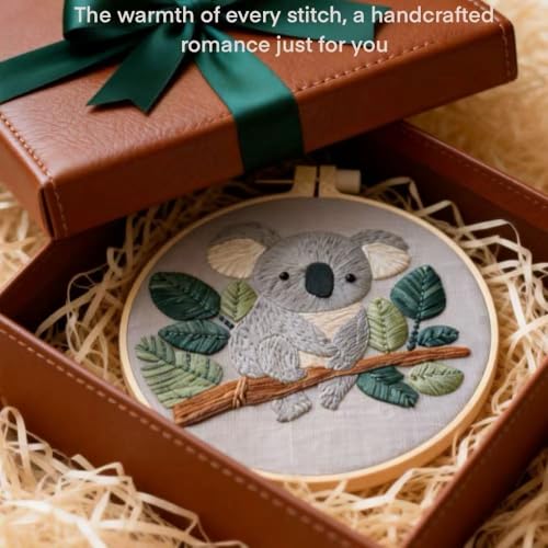 HCANPER Cute Koala Embroidery Starter Kit,DIY Needle Punch Kit, Punch Needle Kits for Beginners,Include Pre-Printed Fabric,Tools,Embroidery Hoop,Threads. (Well-Behaved) - color: Well-behaved