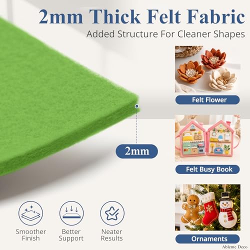 12" x 12" Felt Sheets for Crafts, 2mm Stiff Felt Fabric (12 Pcs), Moss Green - color: Moss Green