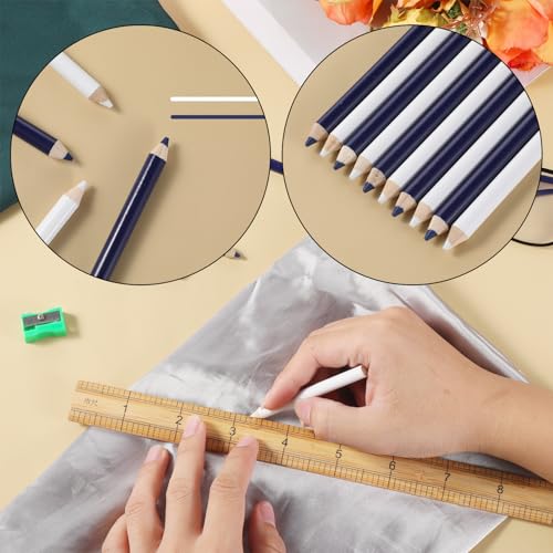10Pcs Fabric Markers for Sewing, White and Blue Sewing Fabrics Pencil Washable Fabric Pen with Sharpener for Dressmaker Quilting Craft