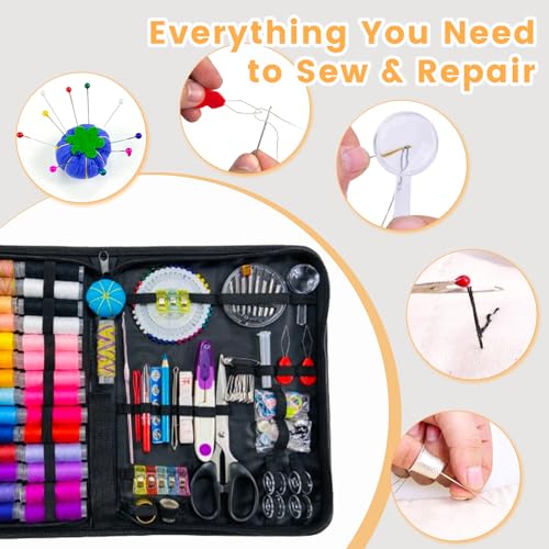 HYHJMISTY Sewing kit, Needle and Thread Kit for Sewing, 186 Pcs Sewing Accessories for Travel, Home, School and DIY Gift, Needles, Scissors, 43XL Thread Spools - color: 43 Color