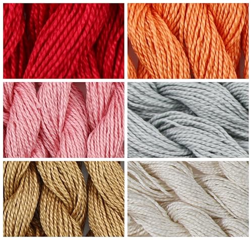 KCS 162 Yards(150 Meters) Mercerized Pearl Cotton Crochet Needlepoint Thread,Size 5,6 skeins,Mixed Color 14 - color: 6color14, size: 6 skeins