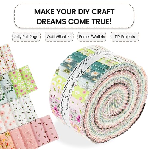 Craftido-20 Options-100% Cotton Jelly Roll Fabric Precut Strips for Quilting, Crafting, and Sewing, 40 Strips 2.5" x 44" Assorted Bundles for Rug, Quilt, DIY Craft and Home Decor-Fancy Waterlily Pond - color: Fancy Waterlily Pond