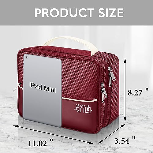 CILLA Electronic Organizer Travel Case, Travel Cord Organizer Case Portable Waterproof Cable Organizer Bag for Charger, Cord, USB, Power Bank, Earphone - color: zipper-wine