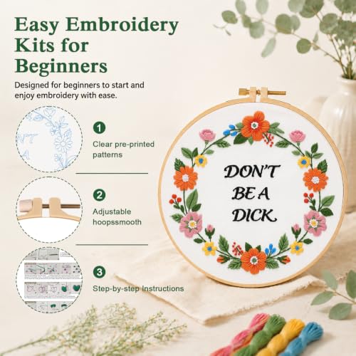 Louise Maelys Funny Quote Embroidery Kit for Beginners, Floral DIY Craft - color: Funny Quote