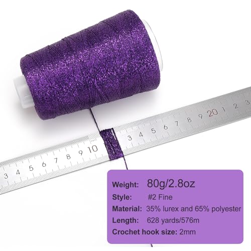 Metallic Crochet Thread, 80g Lurex Yarn for Charms(Purple) - color: Purple