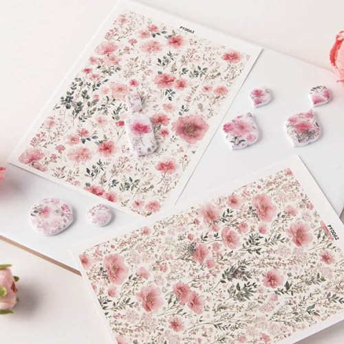 KABAKE Polymer Clay Transfer Paper 4 PCS Colorful Flowers Water Soluble Transfer Sheet for Earrings Jewelry Making - color: Retro Flower