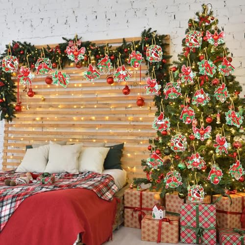 Skylety 20 Pcs Winter Diamond Art Ornaments Cardinal Bird Diamond Painting Kit for Adult 5d DIY Gifts Wrap Tags with Rope Winter Hanging Ornaments for Party Craft Home Decor