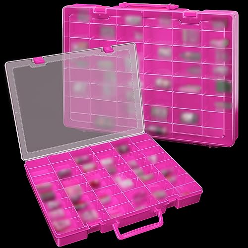 Juexica 2 Pcs 48 Grid Plastic Bead Storage Organizer Box, Pink - color: Pink