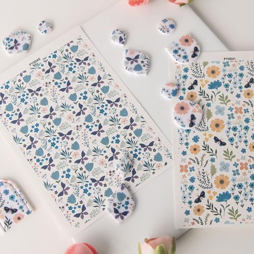 KABAKE Polymer Clay Transfer Paper 4 PCS Colorful Flowers Water Soluble Transfer Sheet for Earrings Jewelry Making - color: Butterfly Flower