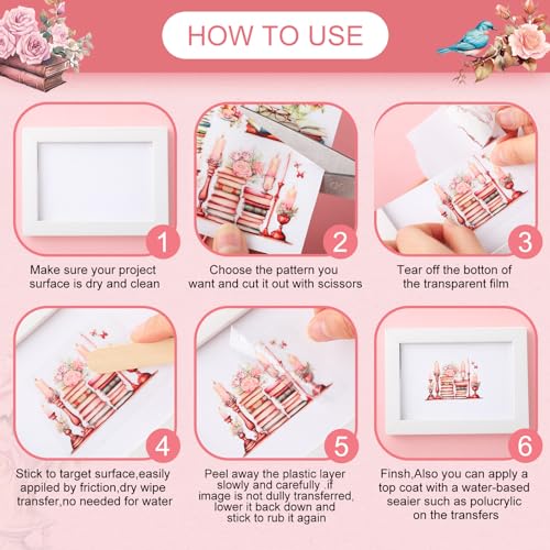 BBTO 12 Sheets Rub on Transfers for Crafts Wood Furniture DIY, 5.5" x 5.7" - style: Book