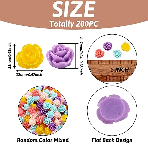 Beadthoven 200pcs 11mm Tiny Resin Rose Flower Cabochons Mixed Color Flatback Beads Cabochons Jewelry Embellishment Supplies for Scrapbooking Necklace Making DIY Crafts - color: Rose-Mixed Color#11mm