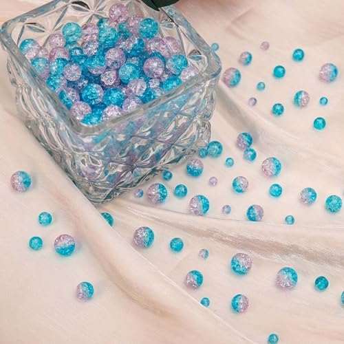 400PCs 4mm Blue Pink Crackle Glass Beads Bulk, Round Smooth Hole Glass Crystal Beads for Jewelry Making, DIY Bracelets, Necklaces, Bag Charms, Keychains and Craft Projects - color: Blue Pink Crackle, size: 4MM