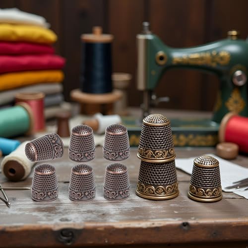 6Pcs Sewing Thimbles,Brass Metal Fingertip Protector, Quilting Craft Accessories Knitting Needlework for DIY Hand Sewing Tools Sewing Notions and Supplies,Sewing Thimbles,Metal Thimble