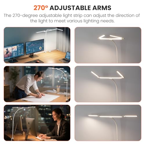 LED Desk Lamp for Office Home, 3 Light Bar Adjustable Desk Light with Clamp - color: White
