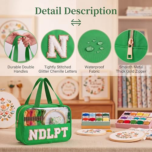 Needlepoint Project Bag Sewing Gifts Embroidery Sewing Bag Craft Storage Organizer NDLPT Clear Zip Pouch Bag - color: Green, size: Cuboid-L