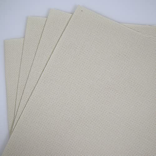 KCS 4 pc of 12" x 18" 14CT Counted Cotton Aida Cloth Cross Stitch Fabric (Cream) - color: Cream
