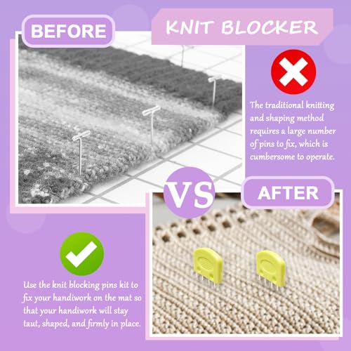 20Pcs Knit Blockers Pins Kit, Knit Blocking Combs for Crochet Knitting Blocking Board Mats, Crochet Blocking Pins for Crochet Projects Sewing Lace Needlework Projects Tool-Yellow - color: Yellow