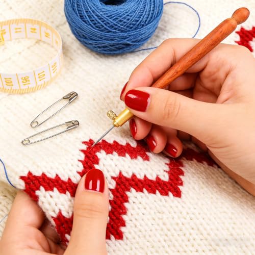 GBSCLOVER Tambour Hook with 3 Needles, Stainless Steel Tambour Embroidery Needle, Wooden Handle Embroidery Beading Crochet Set for Sewing, Crafting, Beading, Diamond Embroideries